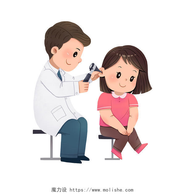 卡通医生给儿童检查耳朵插画医疗健康宣传教育全国爱耳日